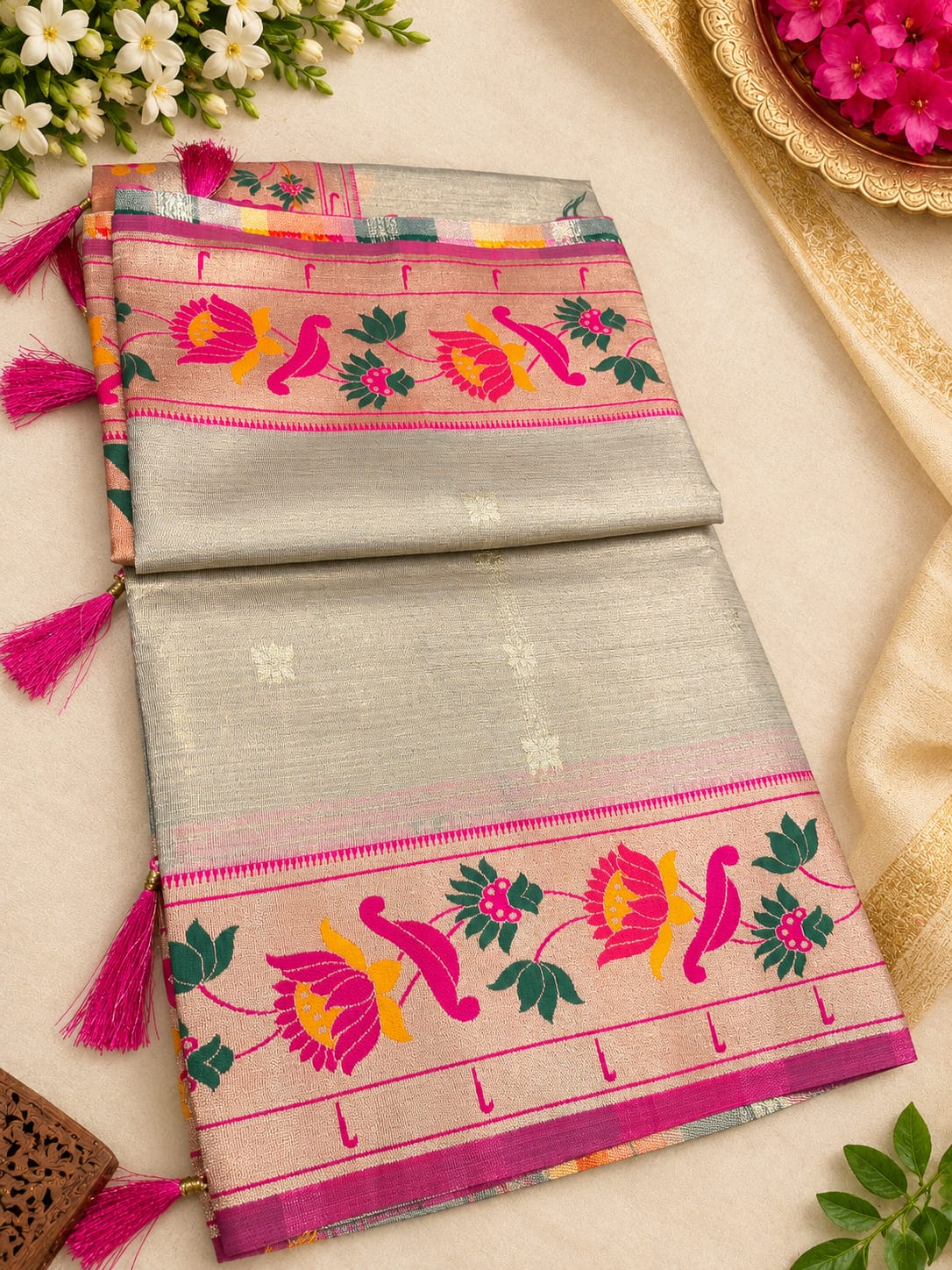 tissu lotus paithani